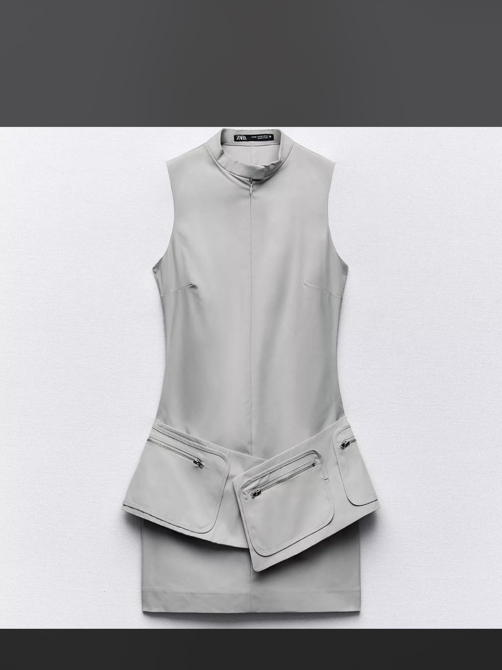 Viral Zara Light Gray Sleeveless Mini Dress with Zip Pocket Skirt